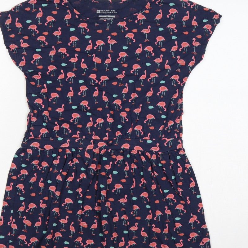 Additional view of Mountain Warehouse girls’ blue pink flamingo skater dress age 13