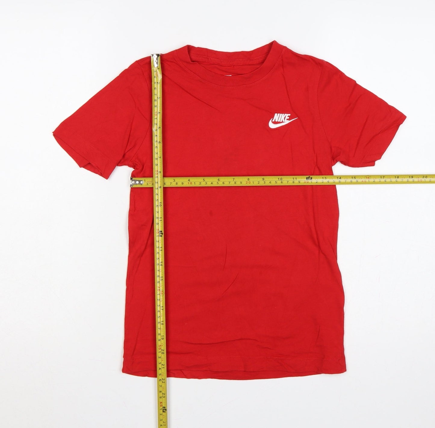 Nike Boys Red S Logo Jersey Short Sleeve Crew Neck T-Shirt