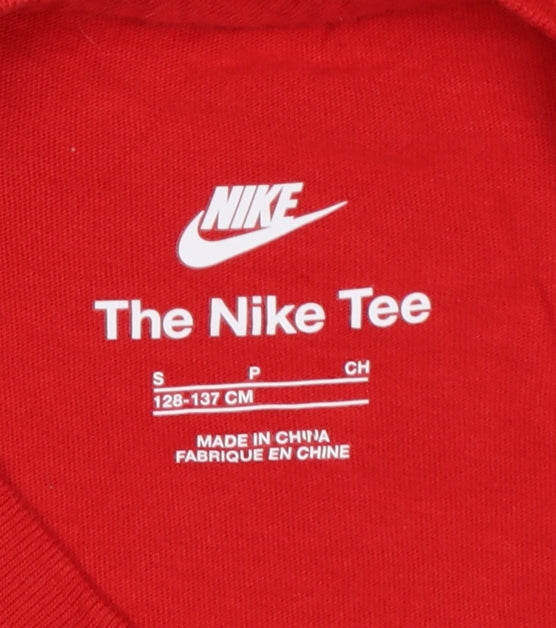 Nike Boys Red S Logo Jersey Short Sleeve Crew Neck T-Shirt
