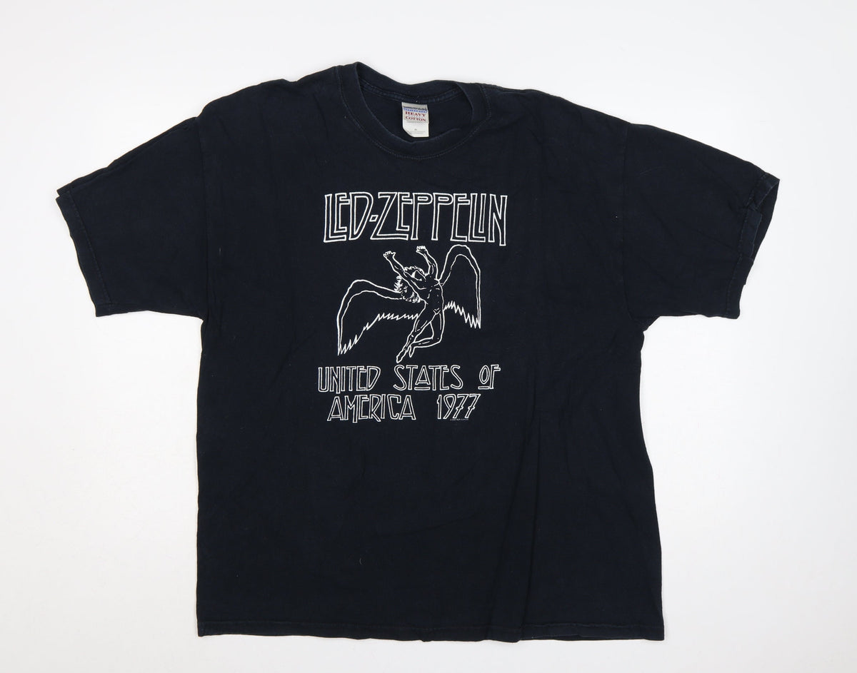 Gildan Men's Black XL Led Zeppelin USA 1977 Heavyweight Graphic T-Shirt