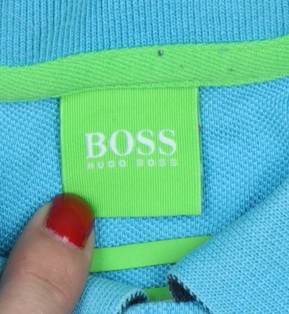 Hugo Boss Mens Blue L Cotton Logo Short Sleeve Polo Shirt