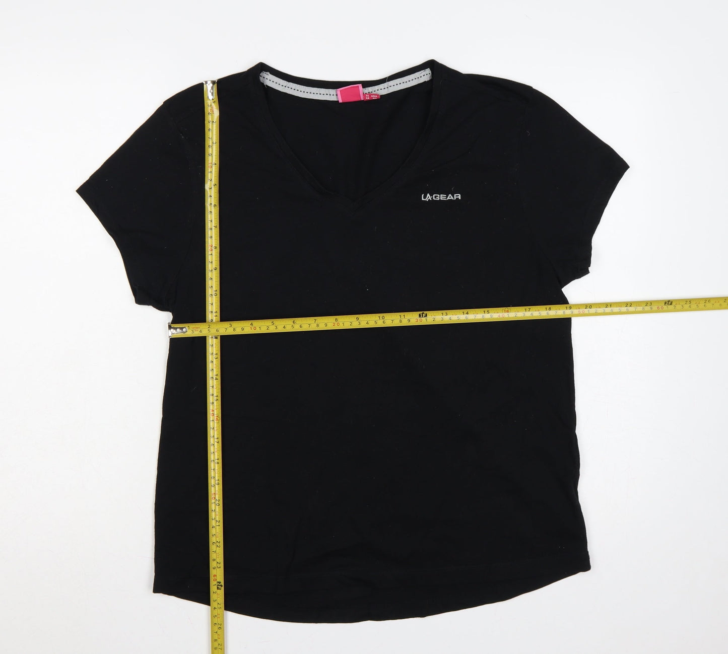 LA Gear Women’s Black UK 20 Basic V-Neck Short Sleeve Jersey T-Shirt