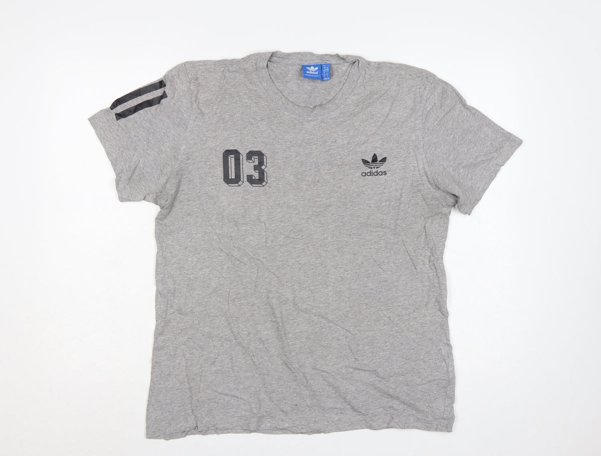 Back view of adidas Men Grey L Originals 03 Graphic Logo Crew Neck T-Shirt