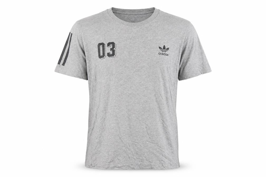 Front view of adidas Men Grey L Originals 03 Graphic Logo Crew Neck T-Shirt