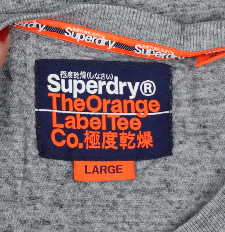 Superdry Men’s Grey L Orange Label Logo Crew Neck T-Shirt