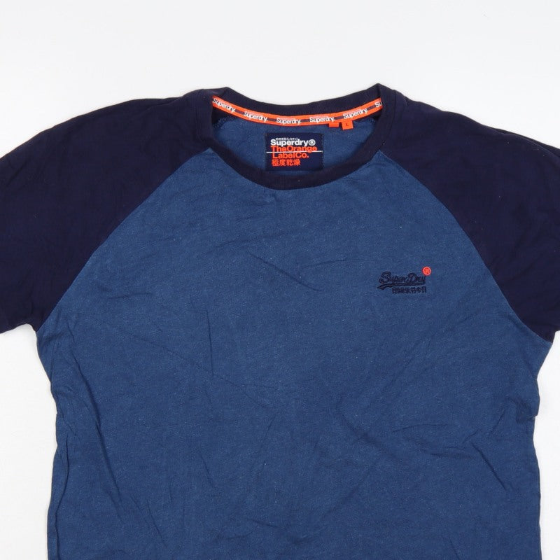 Additional view of Superdry Men’s Blue L Raglan Colourblock Logo Crew Neck T-Shirt