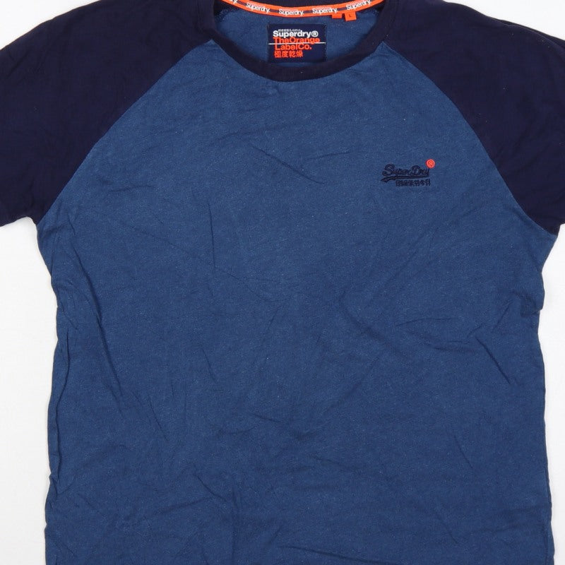 Additional view of Superdry Men’s Blue L Raglan Colourblock Logo Crew Neck T-Shirt