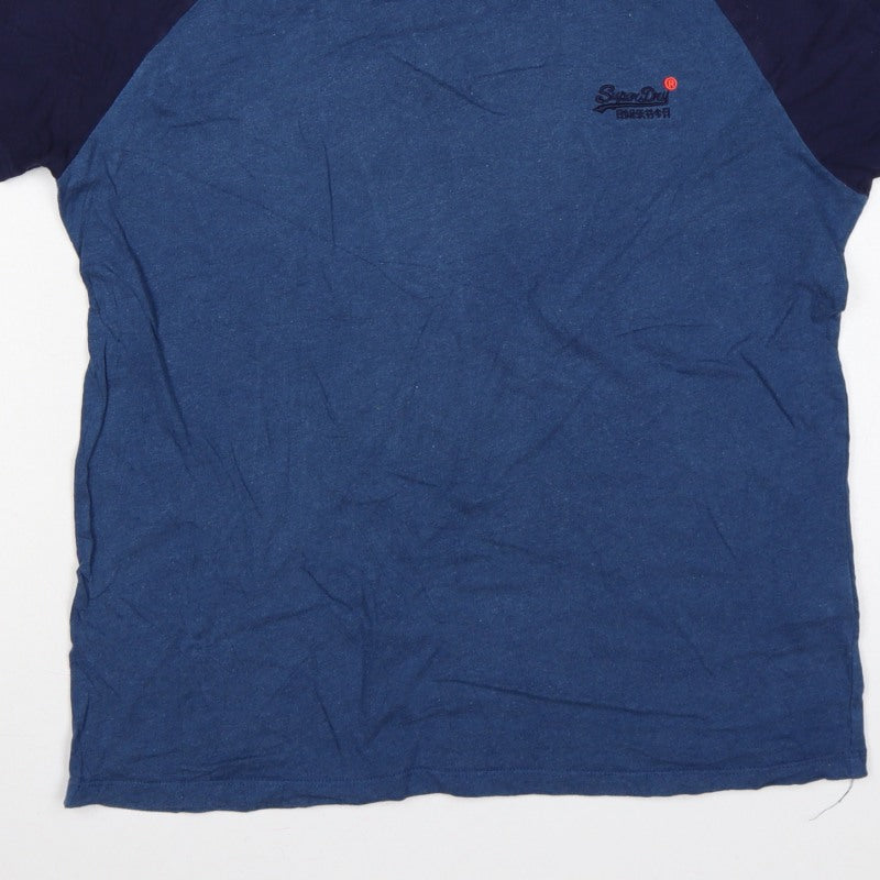 Additional view of Superdry Men’s Blue L Raglan Colourblock Logo Crew Neck T-Shirt