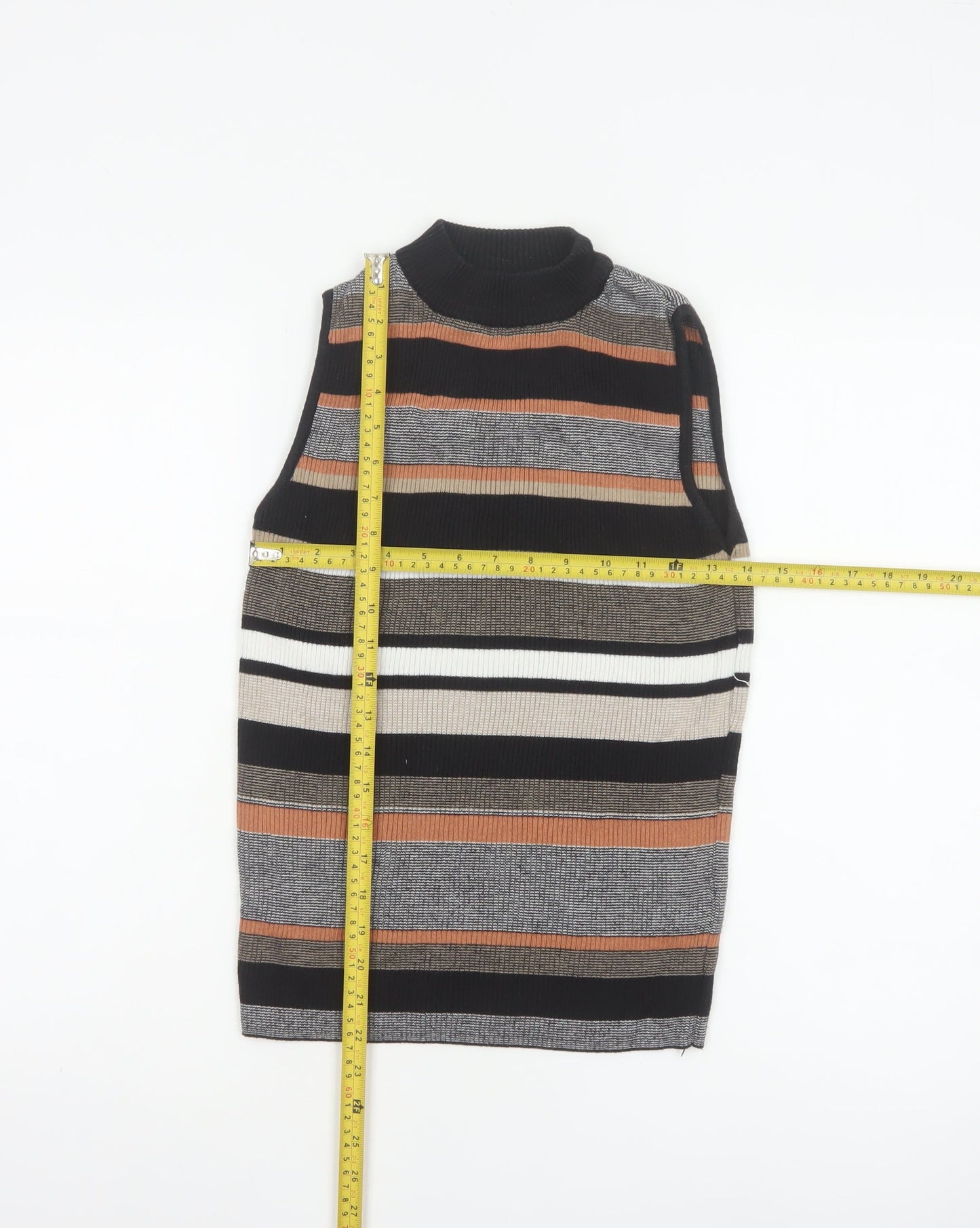 New Look Women’s Black Stripe Roll Neck Knit Tank Top UK 10
