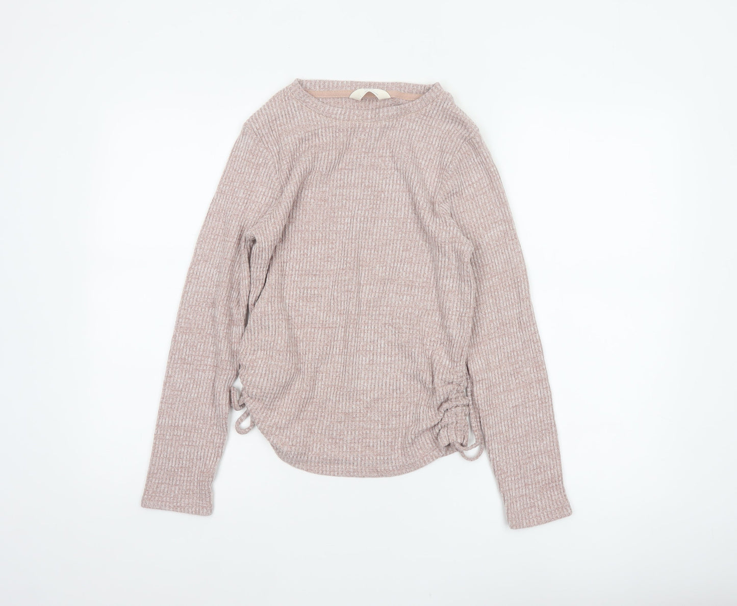 Marks and Spencer Women Pink S Jumper Rib Knit Drawstring Pyjama Top