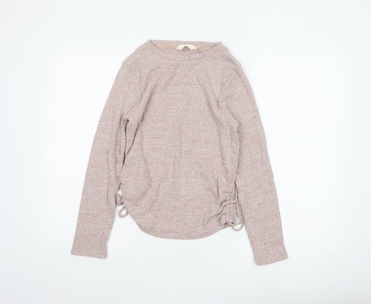 Marks & Spencer Women Pink S Jumper Rib Knit Drawstring Pyjama Top