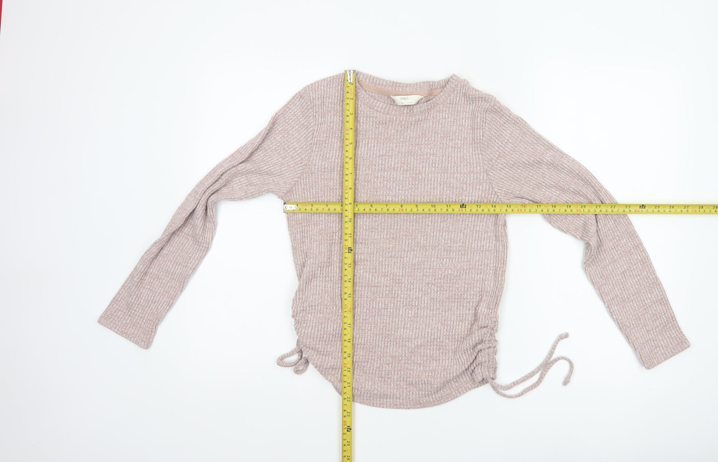 Marks and Spencer Women Pink S Jumper Rib Knit Drawstring Pyjama Top