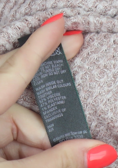 Marks and Spencer Women Pink S Jumper Rib Knit Drawstring Pyjama Top