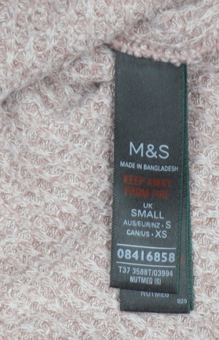 Marks and Spencer Women Pink S Jumper Rib Knit Drawstring Pyjama Top