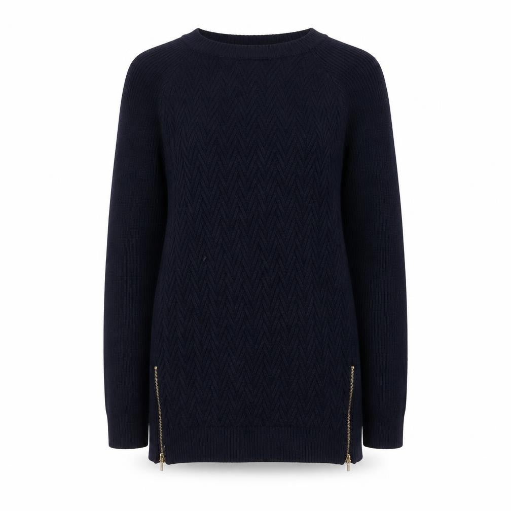 Dorothy Perkins Women Navy UK 12 Cable Knit Tunic Jumper Zip