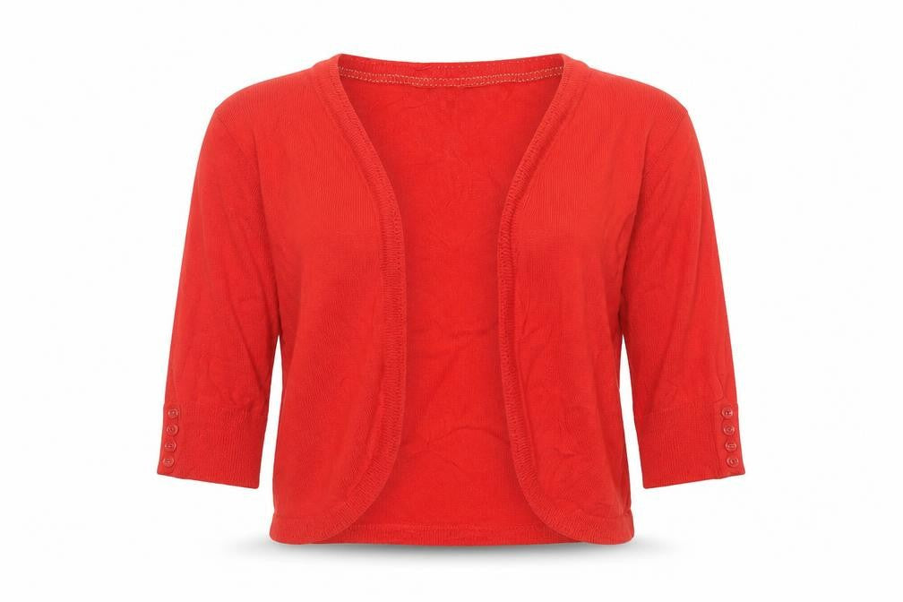 M&Co Women Red M Open 3/4 Sleeve Cotton Knit Cardigan