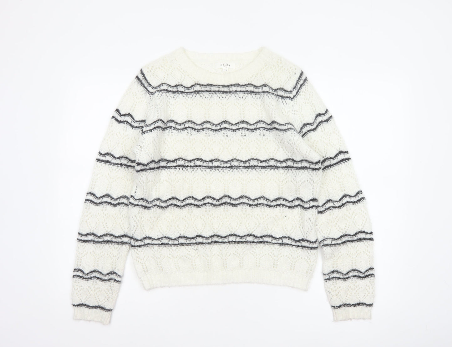 Kilky Paris Women Ivory One Size Mohair Wool Striped Pullover Jumper