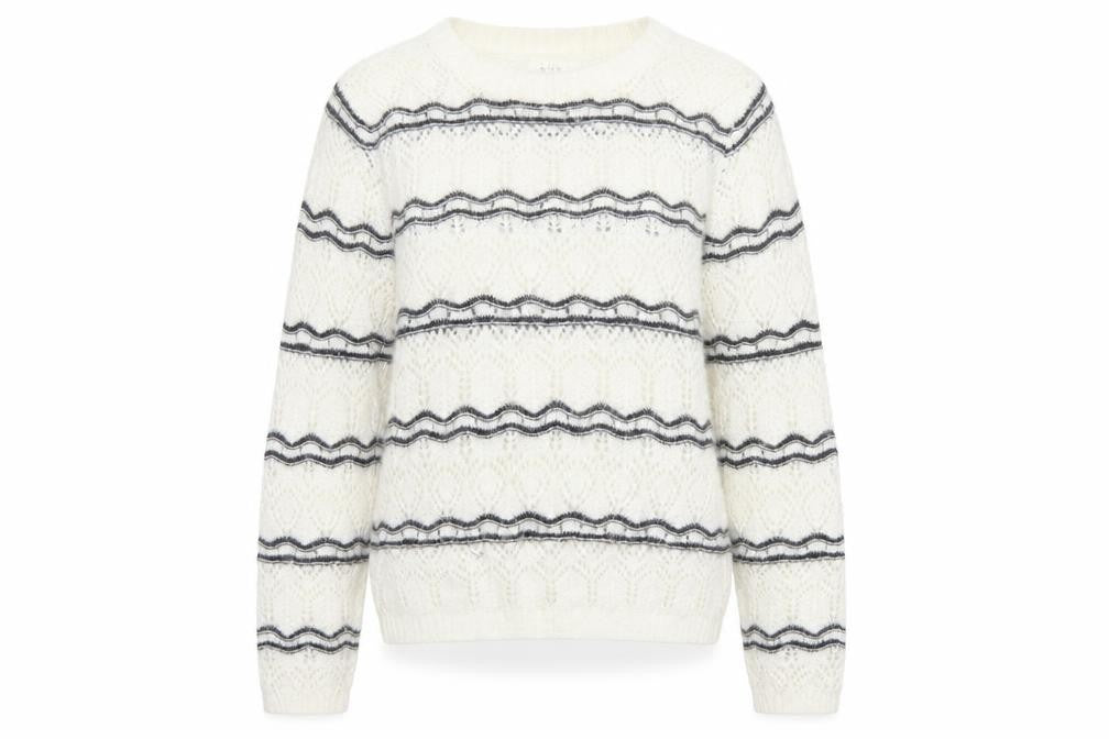 Kilky Paris Women Ivory One Size Mohair Wool Striped Pullover Jumper