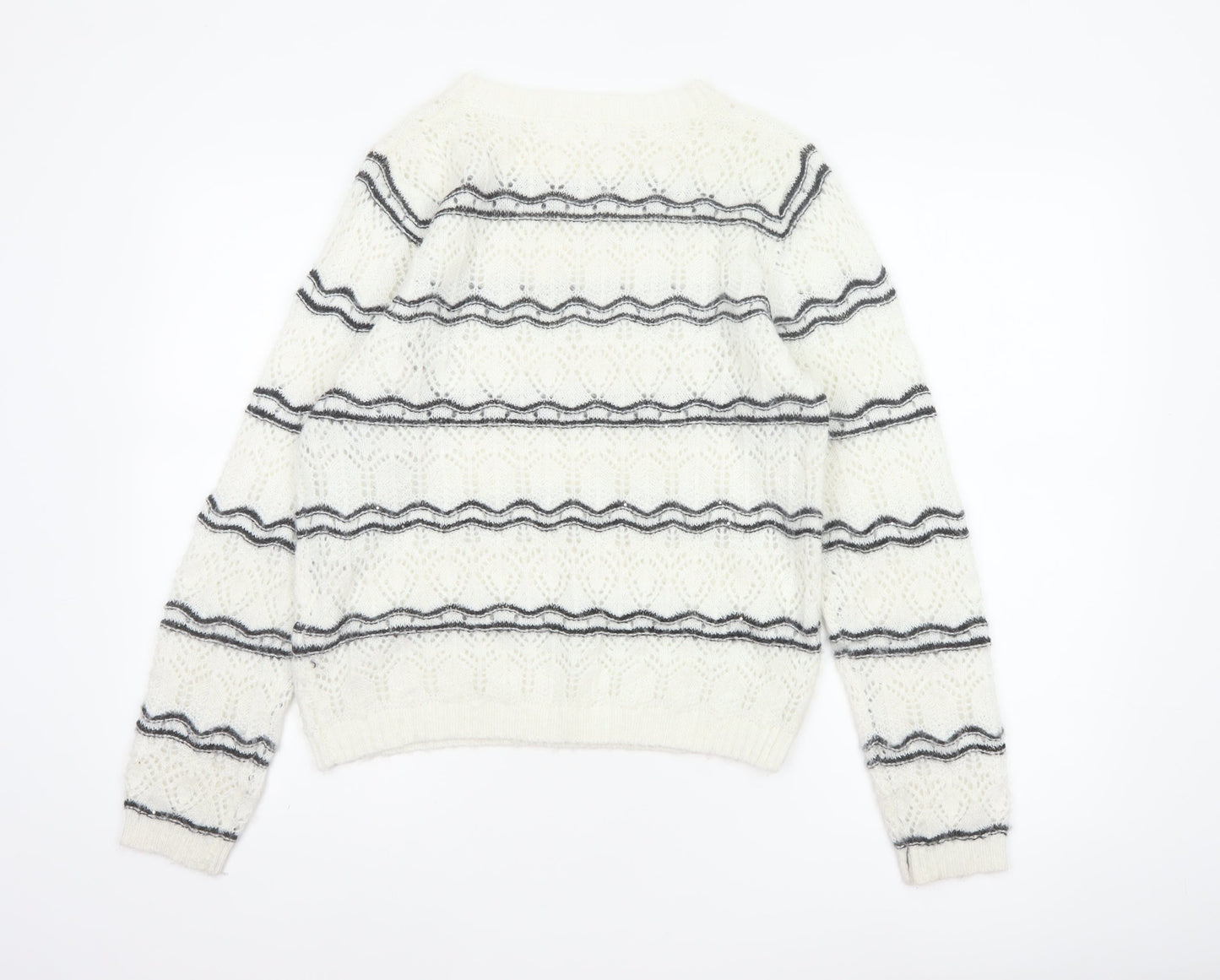Kilky Paris Women Ivory One Size Mohair Wool Striped Pullover Jumper