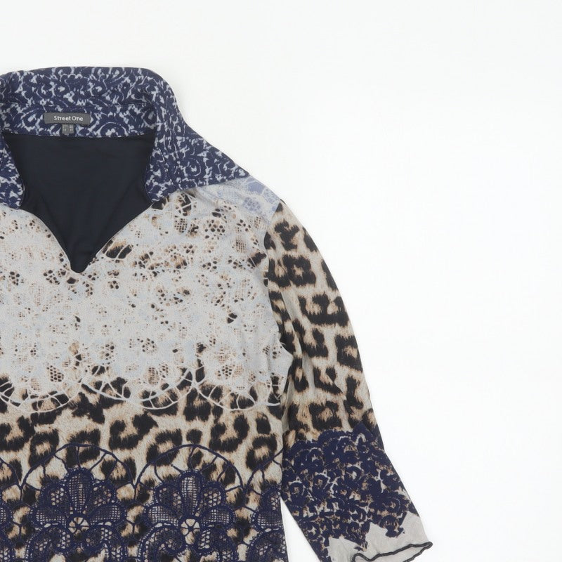 Street One Women Multicolour UK 16 Tunic Blouse Leopard Print Sheer