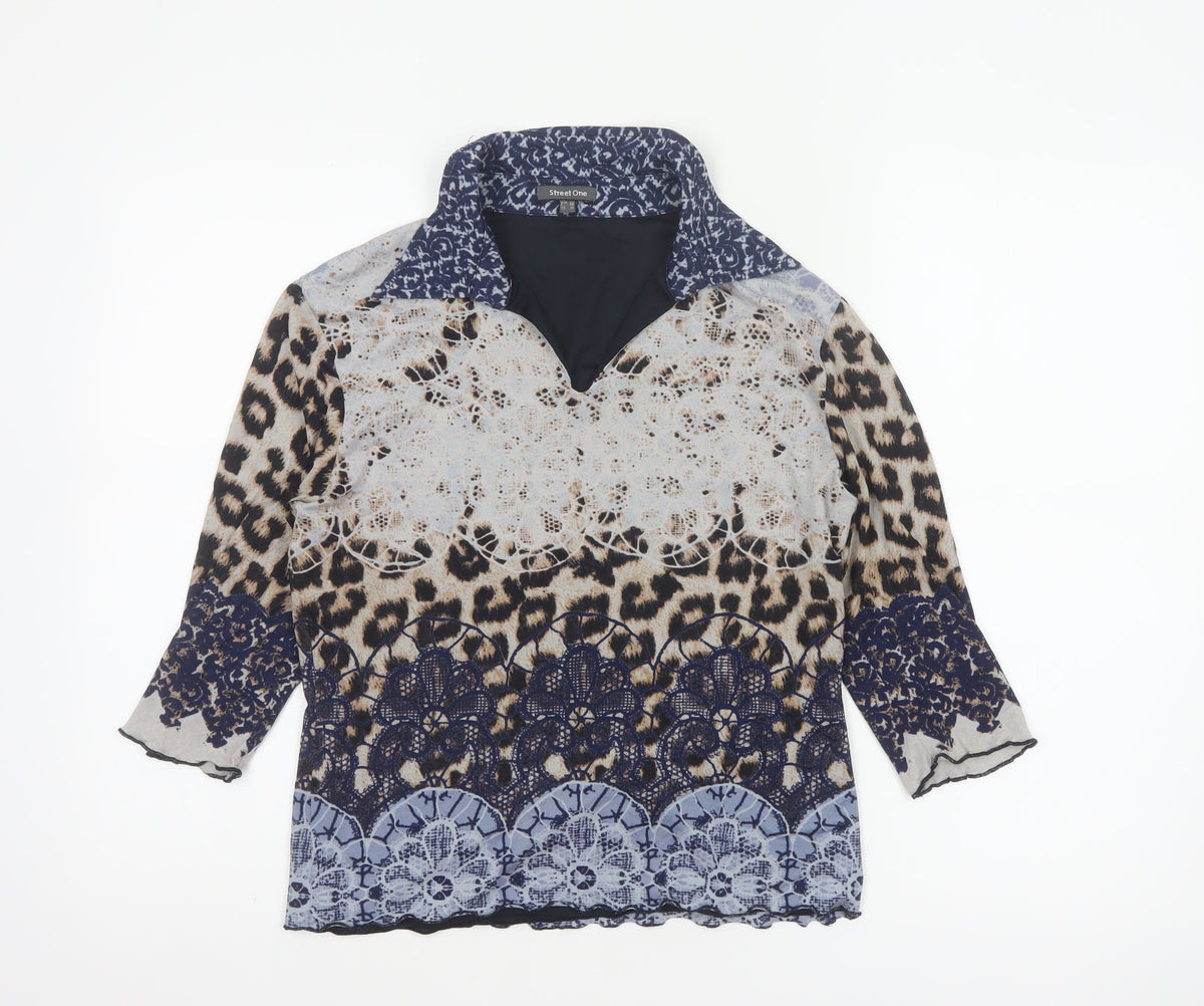 Street One Women Multicolour UK 16 Tunic Blouse Leopard Print Sheer