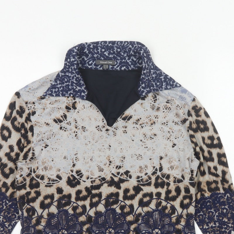 Street One Women Multicolour UK 16 Tunic Blouse Leopard Print Sheer