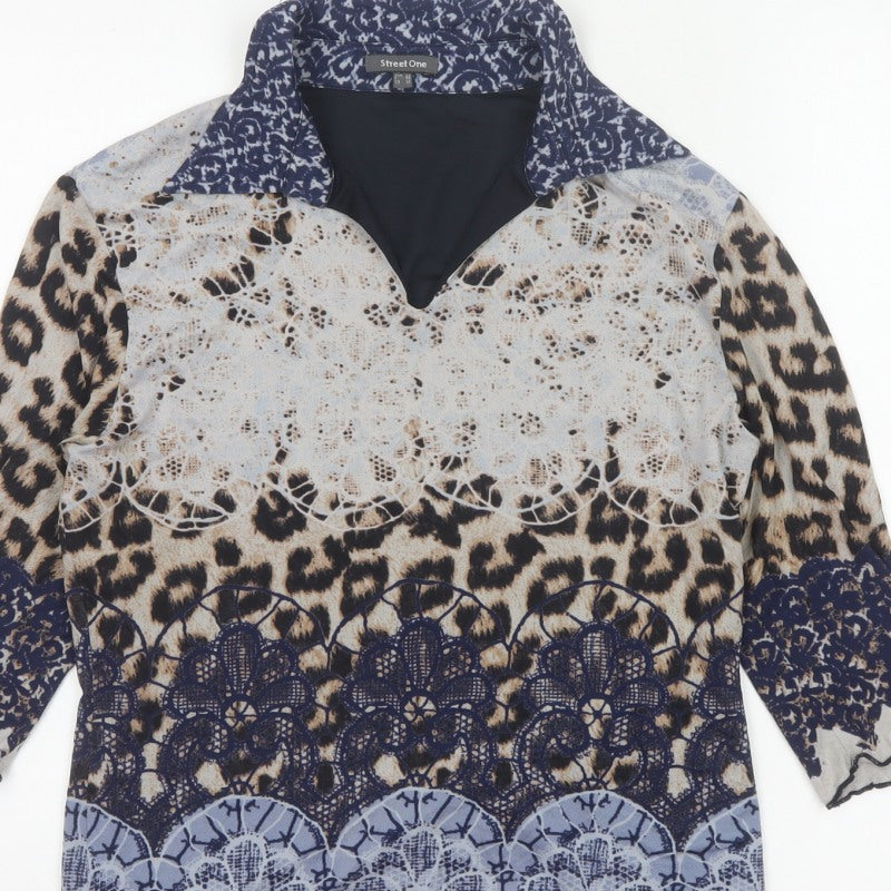 Street One Women Multicolour UK 16 Tunic Blouse Leopard Print Sheer