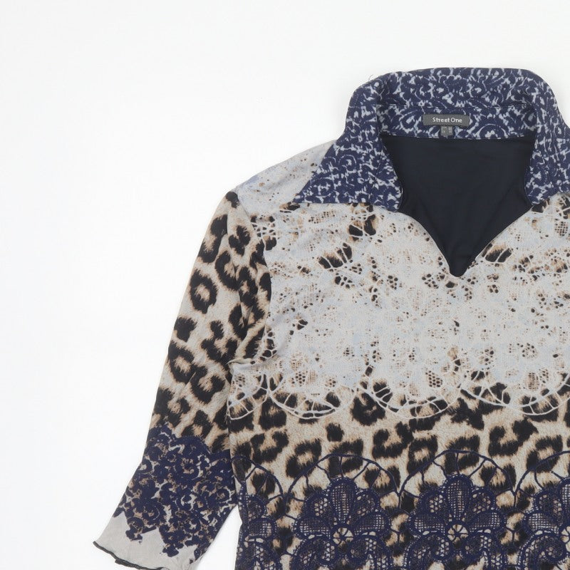 Street One Women Multicolour UK 16 Tunic Blouse Leopard Print Sheer