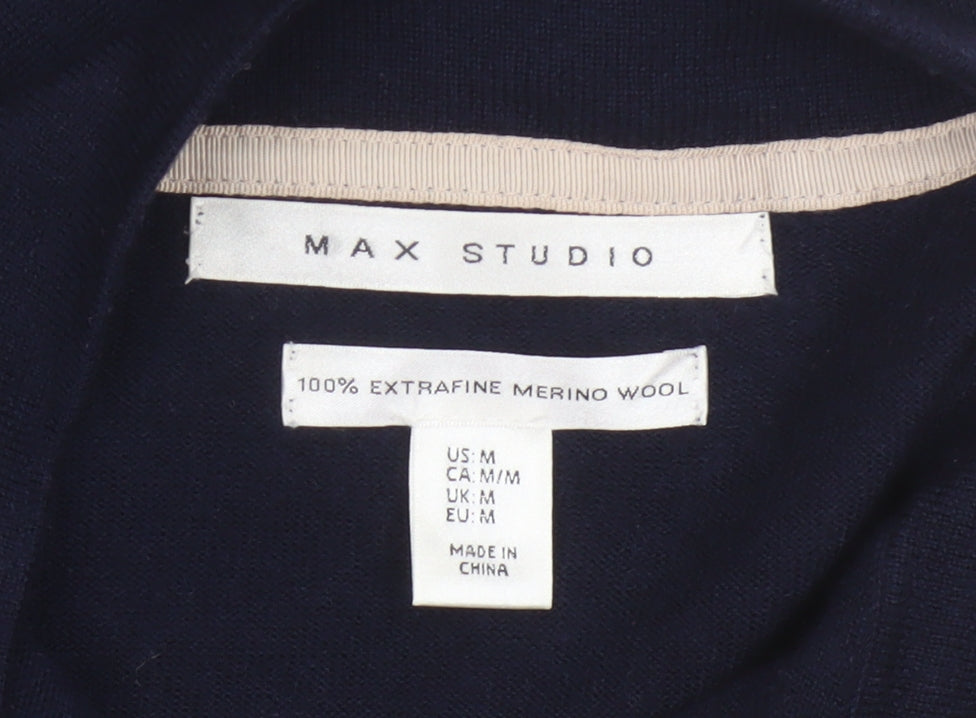 Max Studio Women’s Blue Merino Wool Open Cardigan Size M