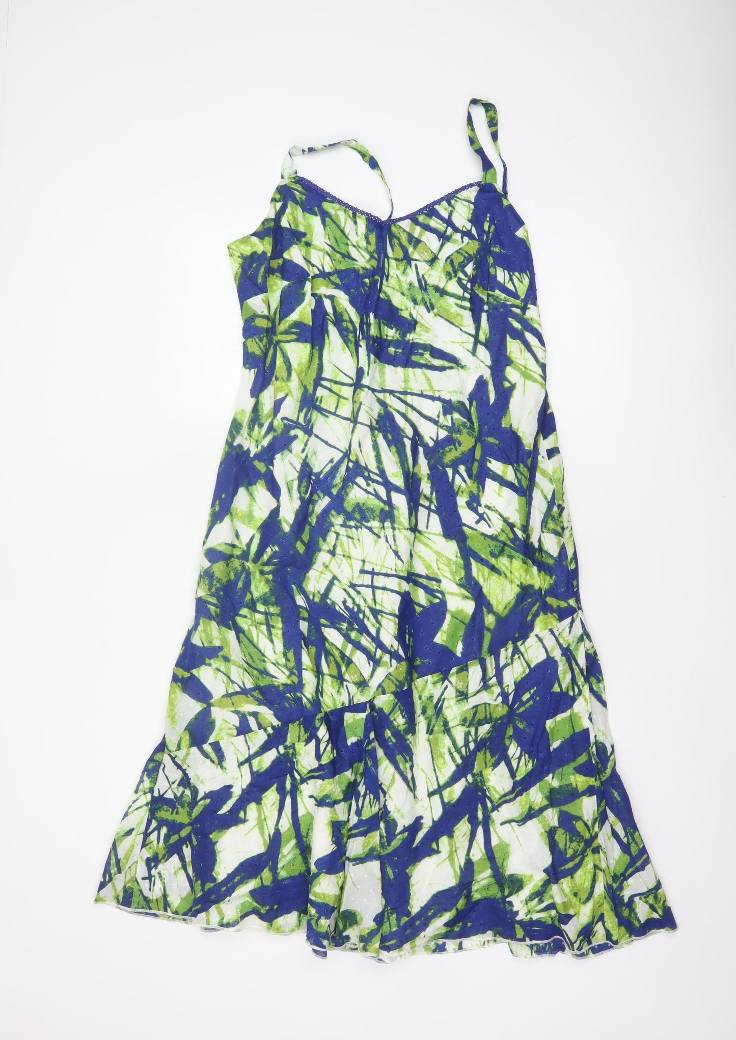 Per Una Women Blue Green UK 14 Fit & Flare Long Cotton Lace Dress