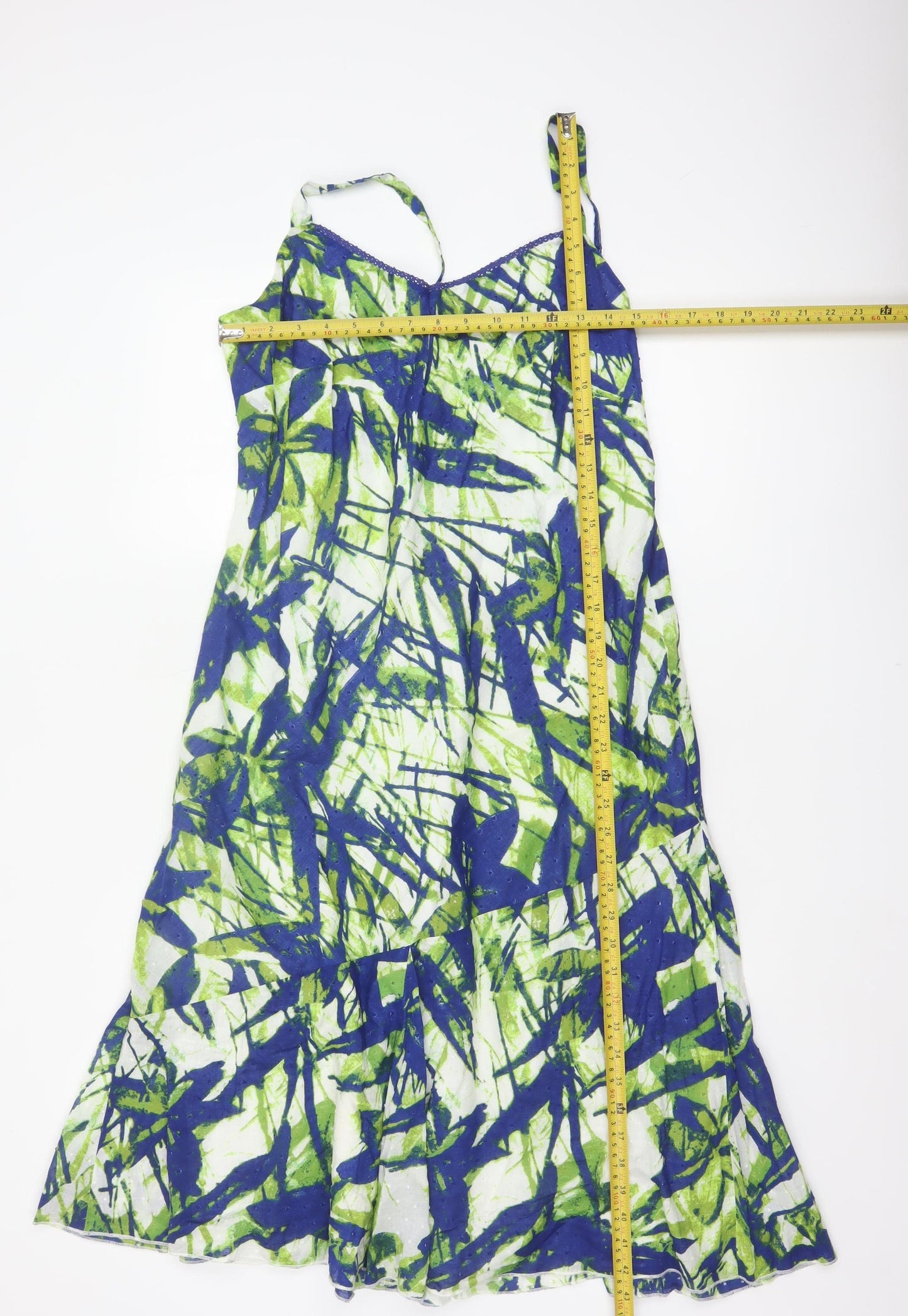 Per Una Women Blue Green UK 14 Fit & Flare Long Cotton Lace Dress
