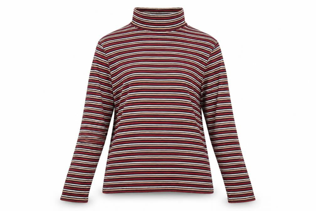 Lille Women Multicoloured UK 14 Striped Cotton Roll Neck Jersey Top