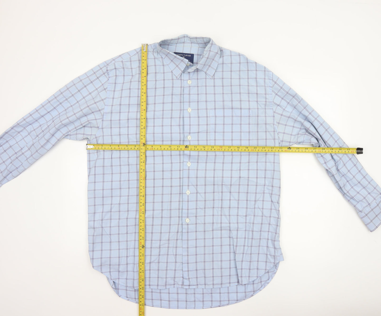 Joseph Turner Men's Blue L Pure Cotton Check Long Sleeve Button-Up Shirt