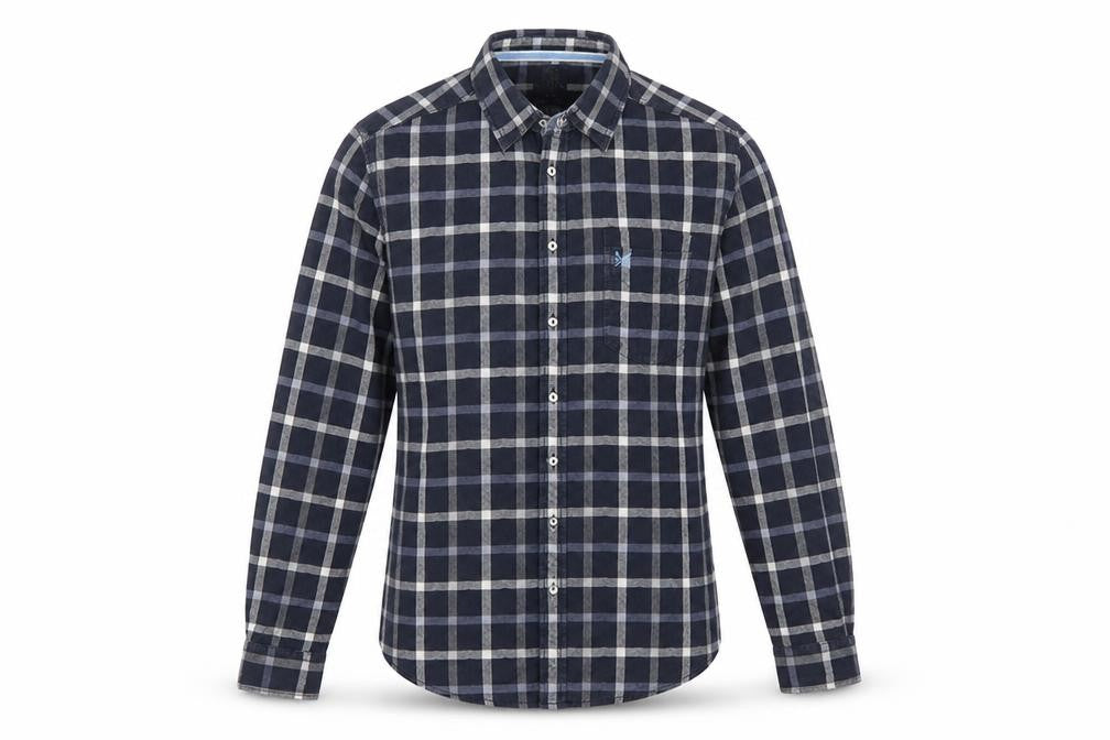 Crew Clothing Co Men’s Blue Plaid Cotton Button-Down Shirt Large Slim Fit