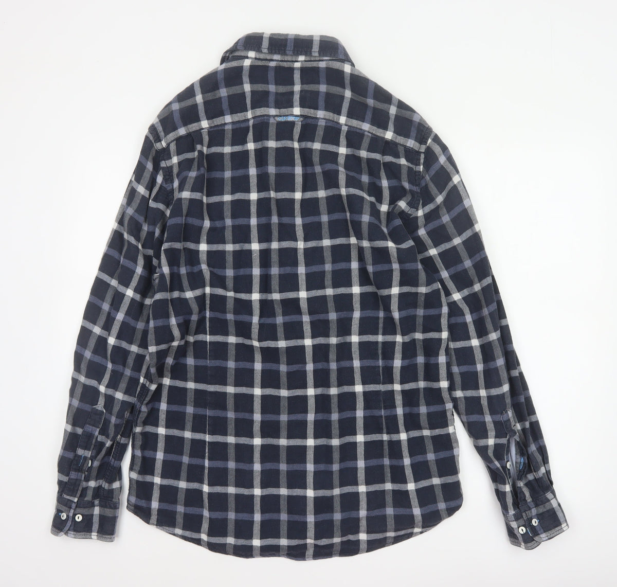 Crew Clothing Co Men’s Blue Plaid Cotton Button-Down Shirt Large Slim Fit