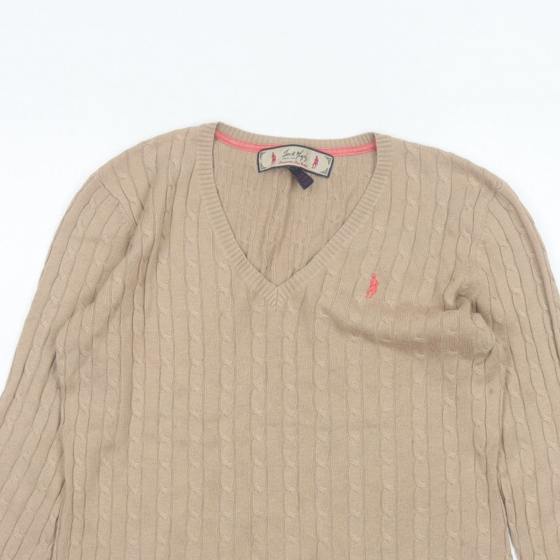 Jack Murphy Women’s Beige UK 14 Cable Knit V-Neck Jumper