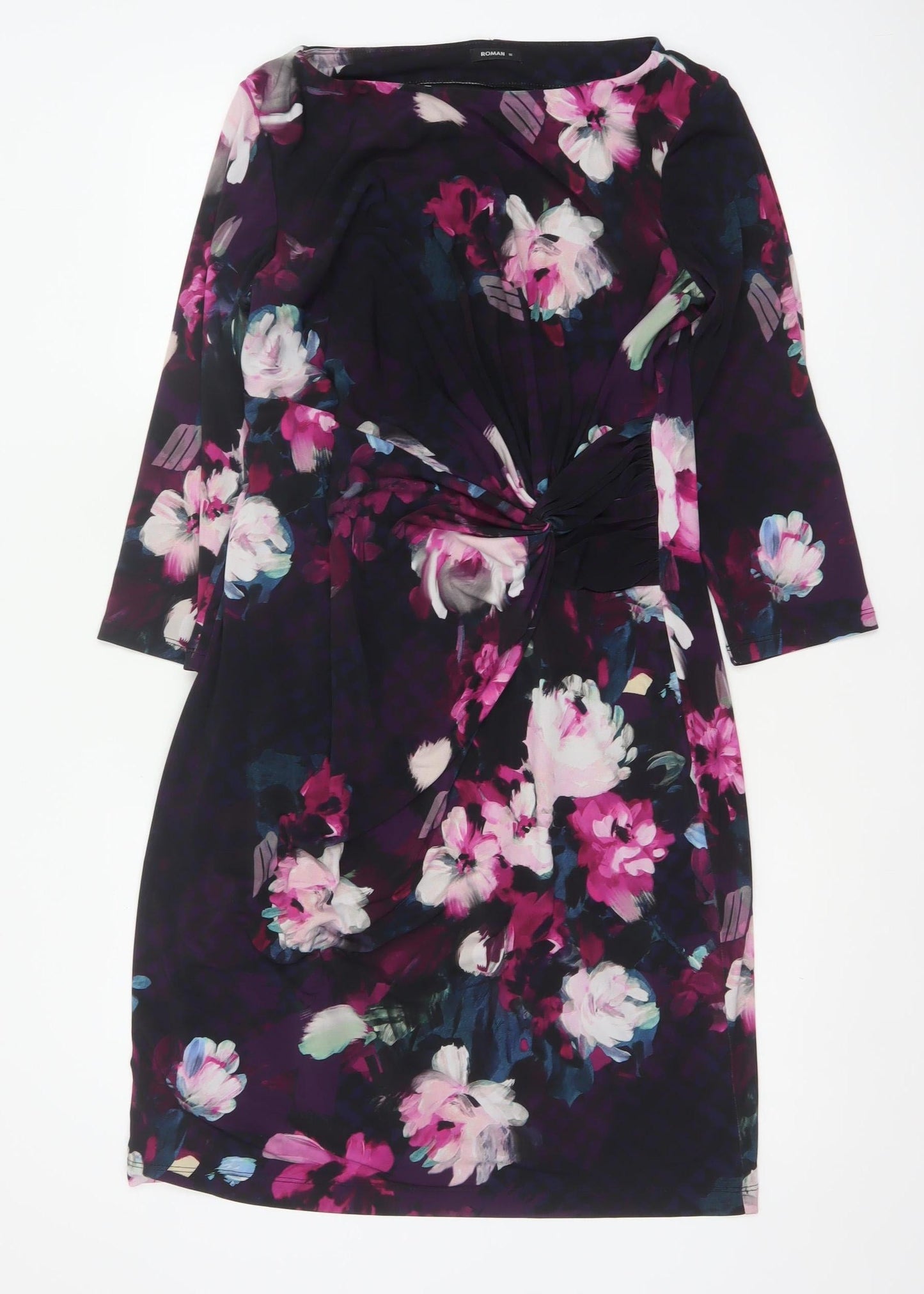 Roman Women Multicoloured Floral Size 16 Ruched Knee Length Dress