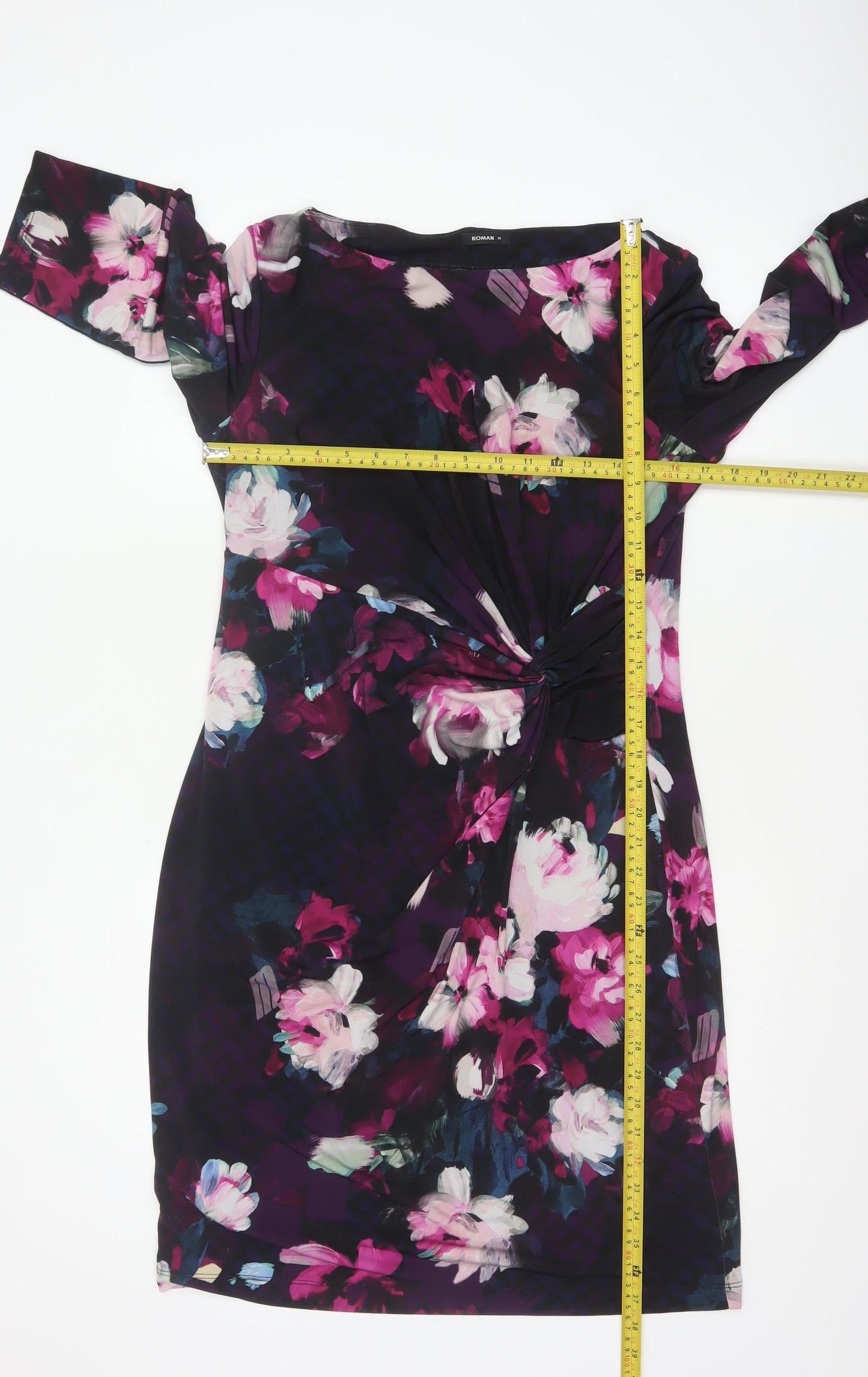 Roman Women Multicoloured Floral Size 16 Ruched Knee Length Dress