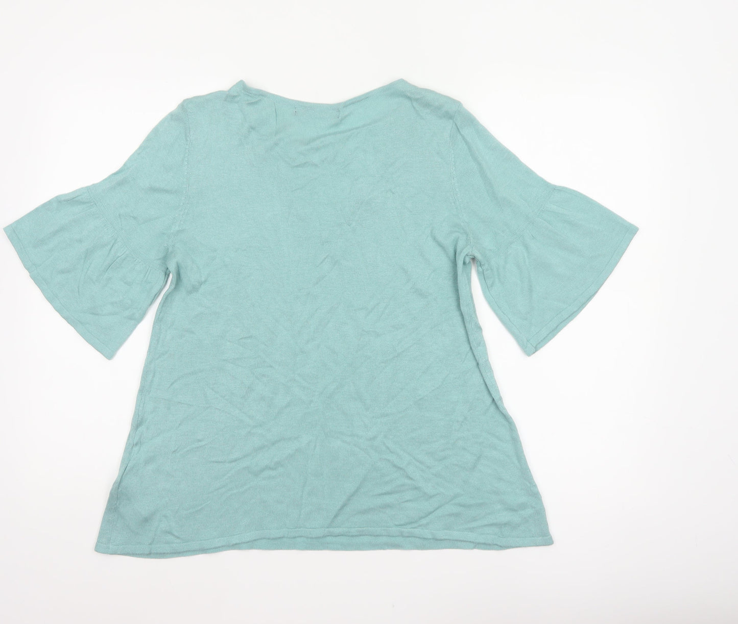 Marks & Spencer Women Green UK 14 Knit Bell Sleeve Crochet Blouse
