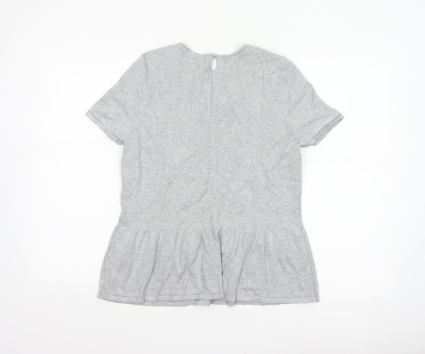 Marks and Spencer Women Grey UK 14 Beaded Knit Short Sleeve Peplum Top