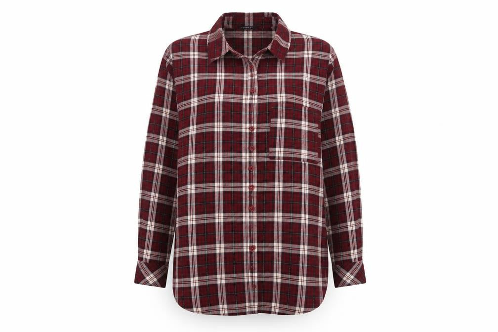 Peacocks Women Red Plaid Button-Up Shirt UK 18 Long Sleeve Metallic