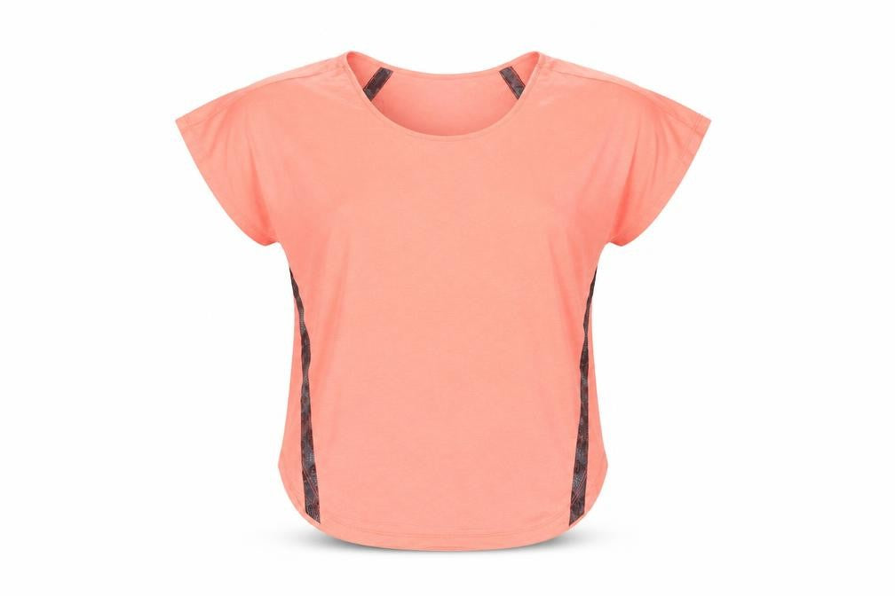 Front view of Dunnes Women Coral UK 10 Stretch Scoop Neck Colourblock T-Shirt