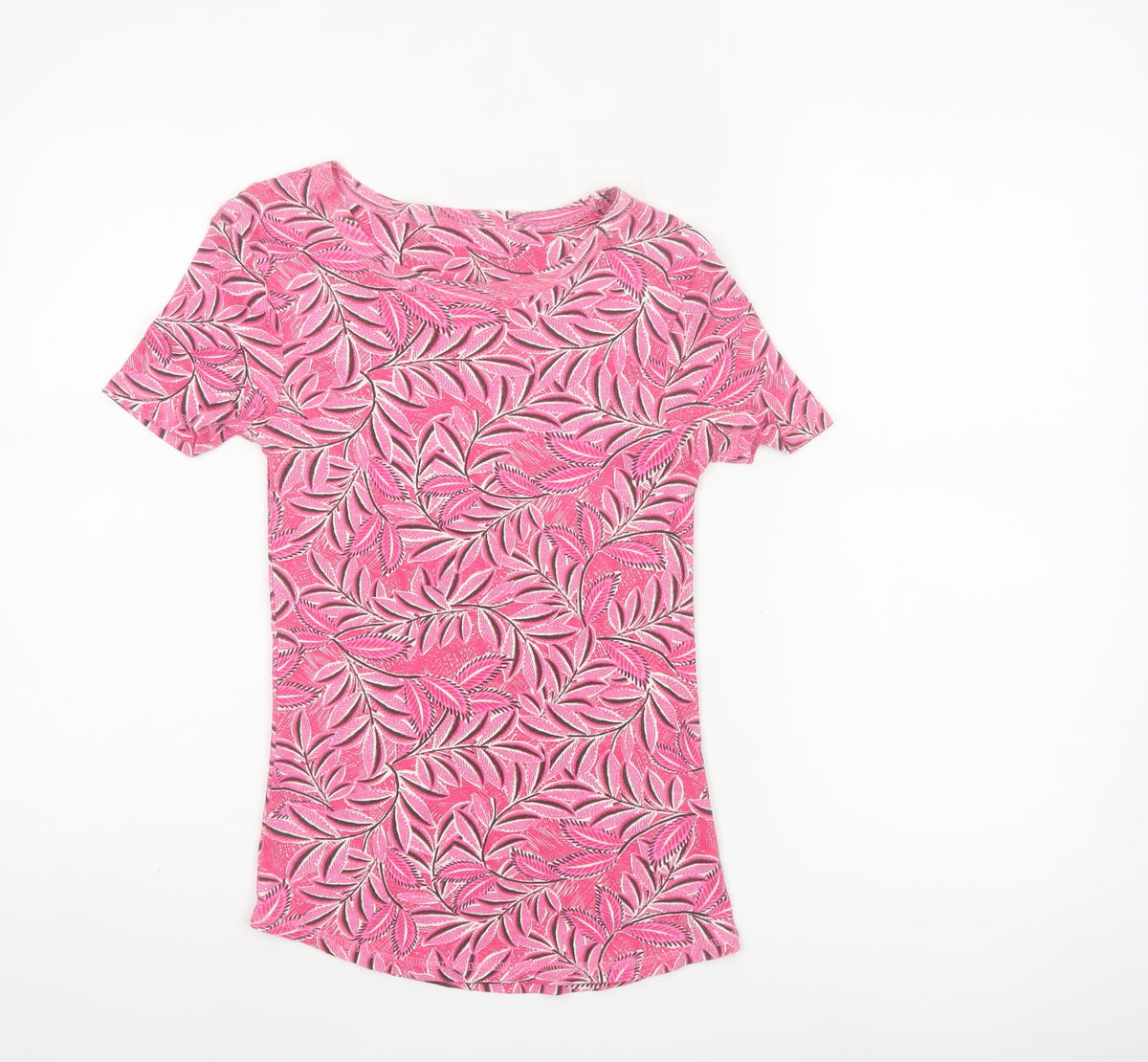 Marks & Spencer Women Pink UK 6 Floral Leaf Cotton T-Shirt