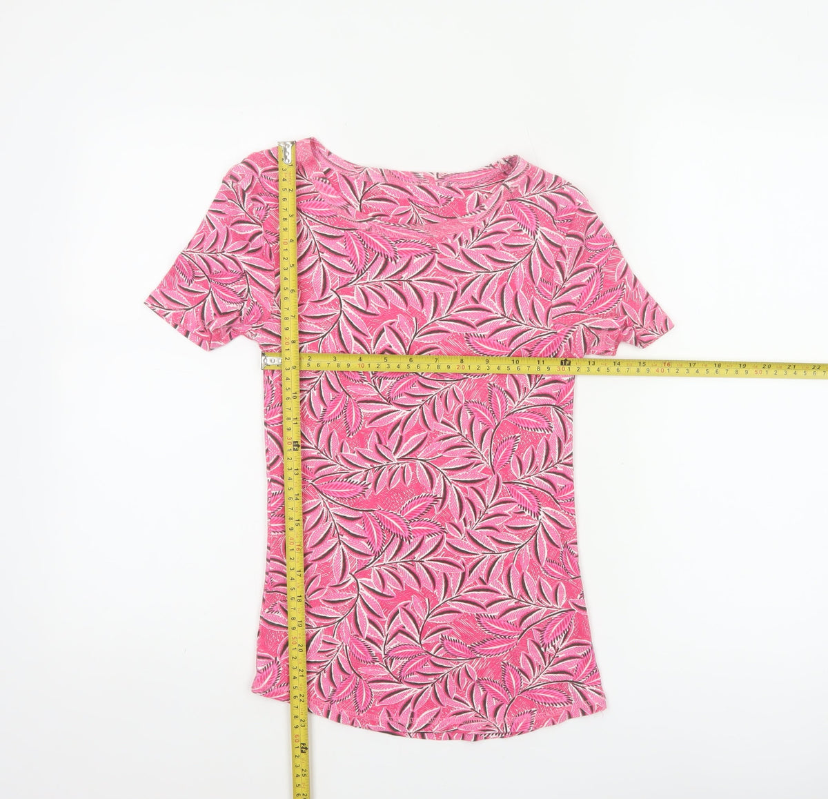 Marks & Spencer Women Pink UK 6 Floral Leaf Cotton T-Shirt