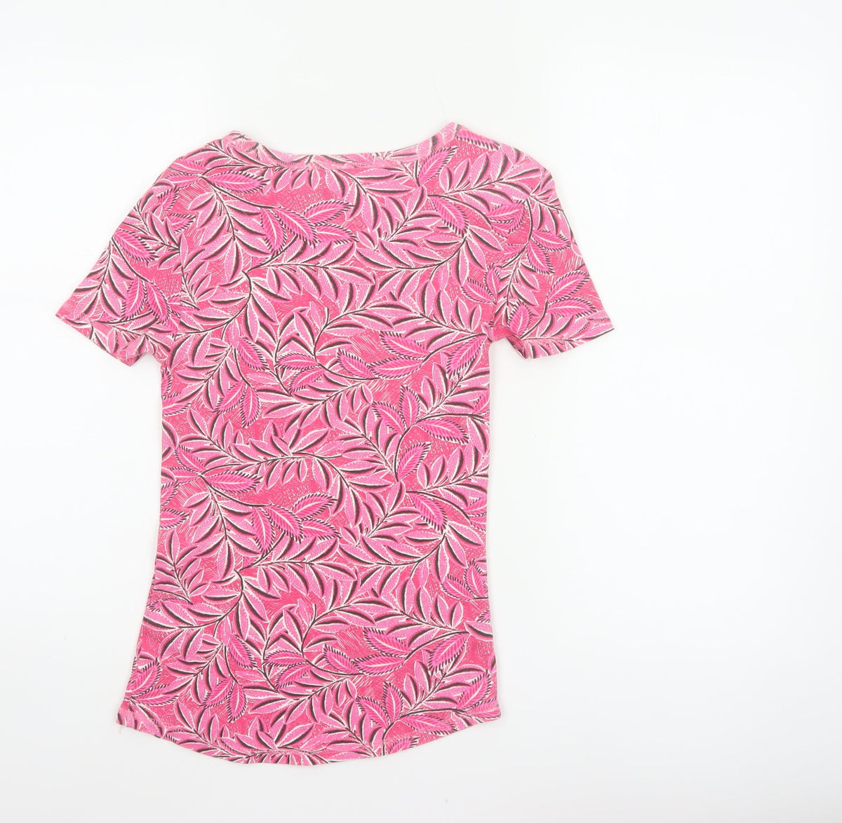 Marks & Spencer Women Pink UK 6 Floral Leaf Cotton T-Shirt