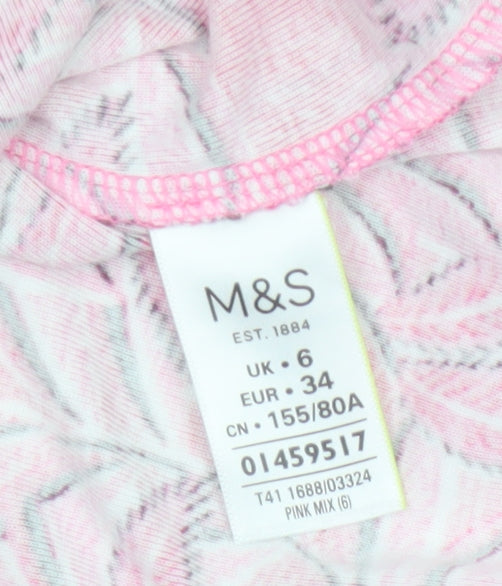Marks & Spencer Women Pink UK 6 Floral Leaf Cotton T-Shirt