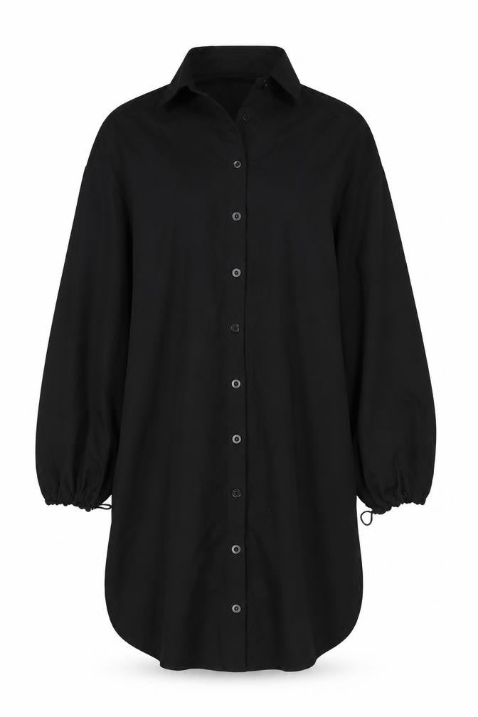 PRETTYLITTLETHING Women Black UK 8 Shirt Dress Balloon Sleeve Belted