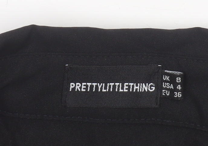 PRETTYLITTLETHING Women Black UK 8 Shirt Dress Balloon Sleeve Belted