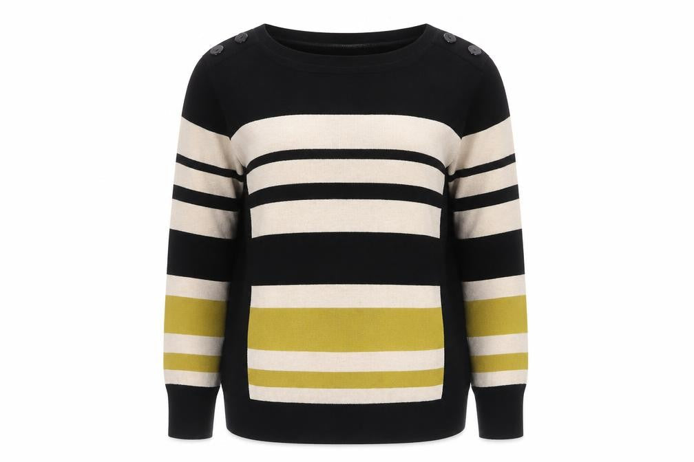 Wallis Women’s Black Multicoloured UK 16 Petite Striped Button Jumper