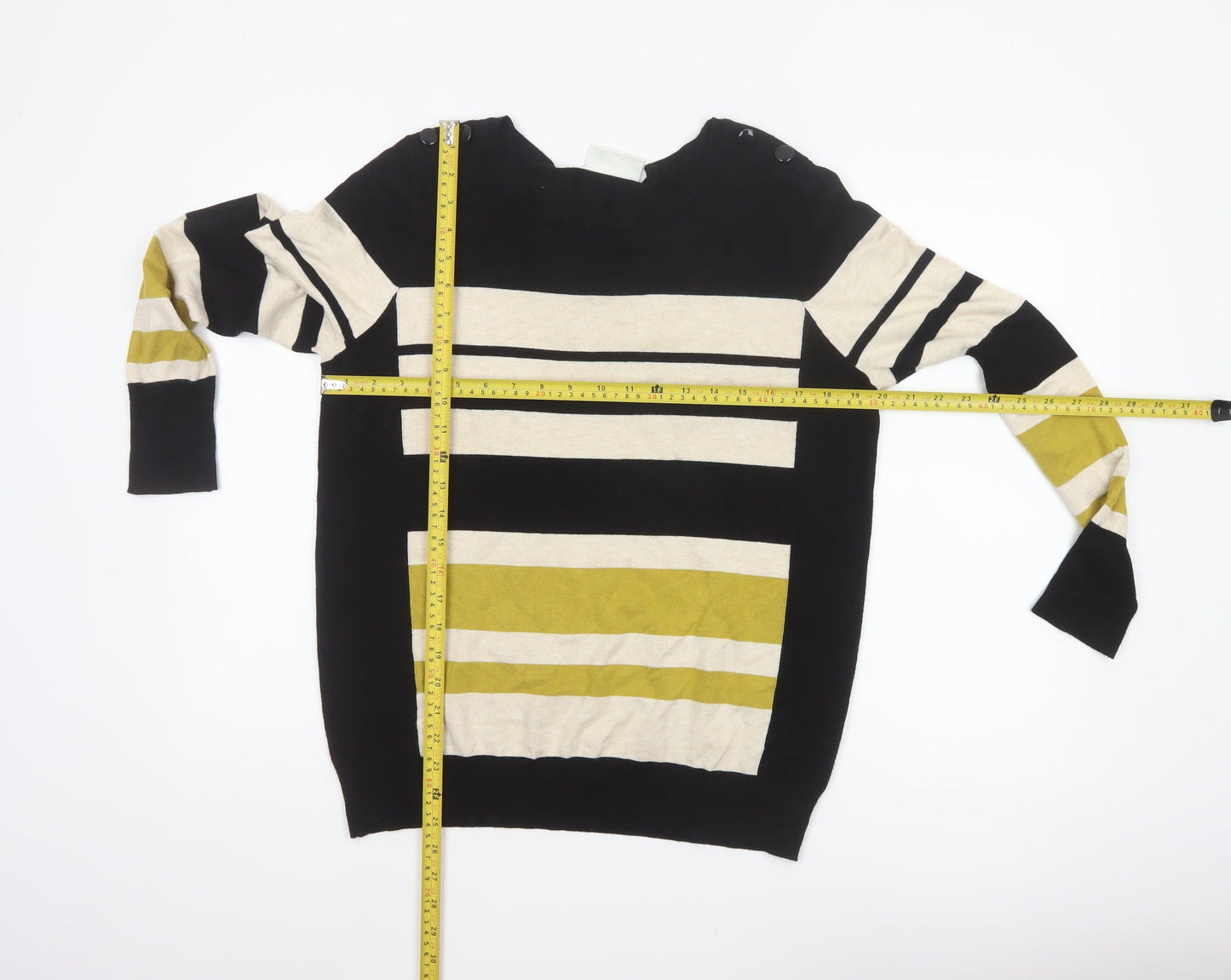 Wallis Women’s Black Multicoloured UK 16 Petite Striped Button Jumper